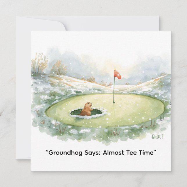 Tarjeta Festiva Groundhog Day Golfer Winter Golf Holiday (Anverso)
