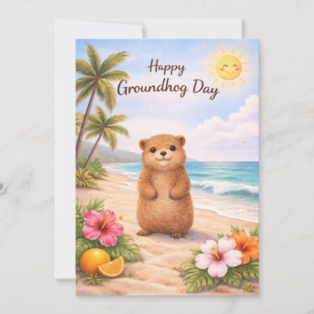 Tarjeta Festiva Groundhog day watercolor (Anverso)