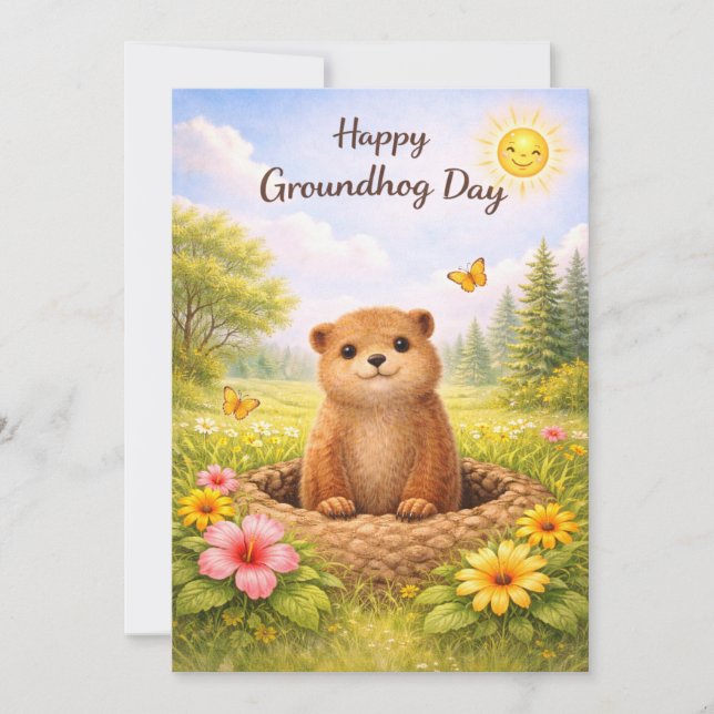 Tarjeta Festiva Groundhog day watercolor (Anverso)