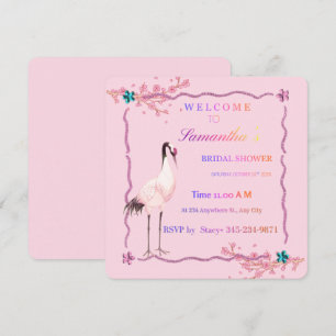 Tarjeta Festiva Grulla Rosa Caprichosa y Arcoíris de Flor de Cerez
