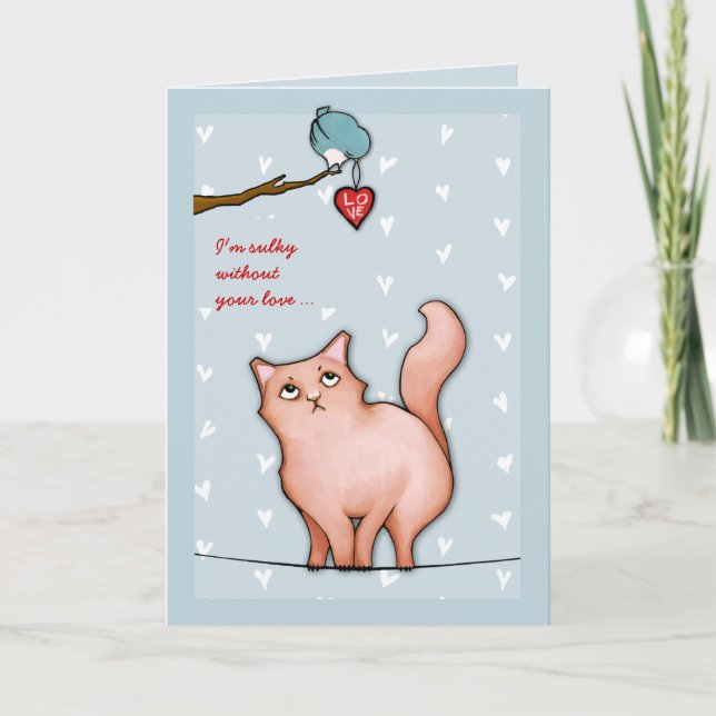 Tarjeta Festiva Grumpy Cat Deme blue Sulky Valentine Card (Anverso)