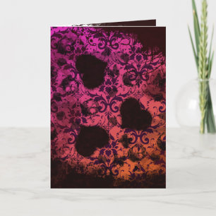 Tarjeta Festiva Grunge Damask Valentine rosa y Naranja