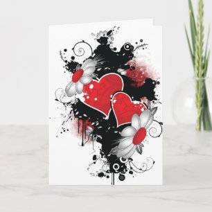 Tarjeta Festiva Grunge Hearts and Daisies Valentine Card