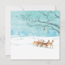Tarjeta Festiva Grupo de corzos en invierno