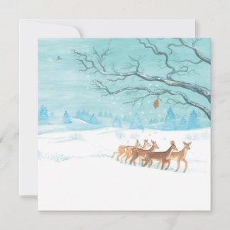 Tarjeta Festiva Grupo de corzos en invierno