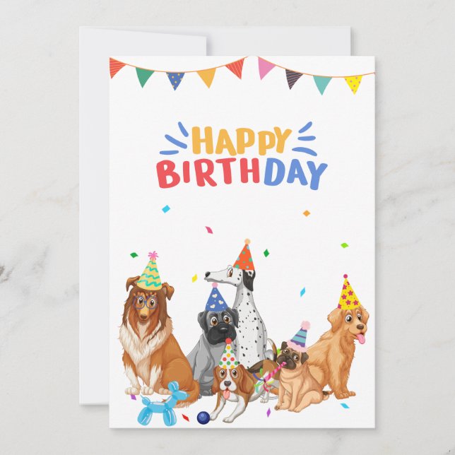 Tarjeta Festiva Grupo de razas de perro fiesta feliz cumpleaños (Anverso)