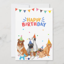 Grupo de razas de perro fiesta feliz cumpleaños