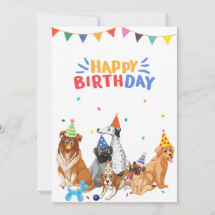 Tarjeta Festiva Grupo de razas de perro fiesta feliz cumpleaños