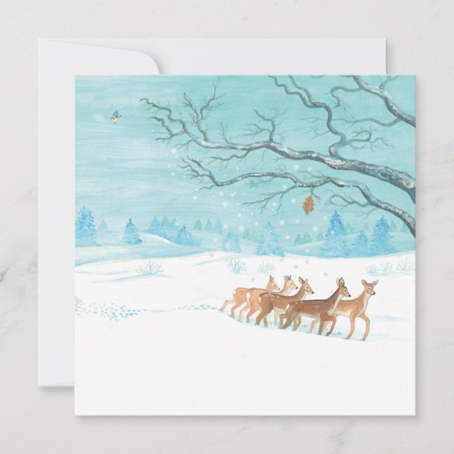 Tarjeta Festiva Grupo Roe Deer en invierno (Anverso)