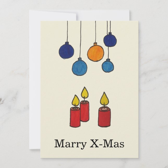 Tarjeta Festiva Grußkarte Weihnachten Kerzen und Weihnachtskugeln (Anverso)