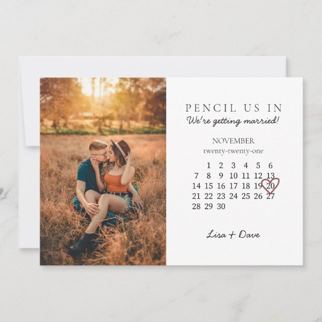 Tarjeta Festiva Guardar la fecha del calendario de noviembre de 20 (Anverso)