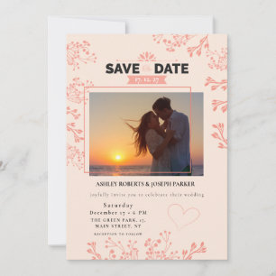 Tarjeta Festiva Guardar la Fecha – Elegante Foto de Boda Floral Ro
