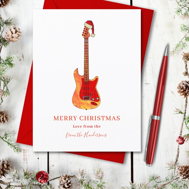 Tarjeta Festiva Guay Guitar Stylish Merry Christmas (Merry Christmas Simple stylish music themed guitar holidays greetings card)