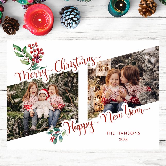 Tarjeta Festiva Guay Merry Christmas Caligraphy Holly 2-Photo (Subido por el creador)