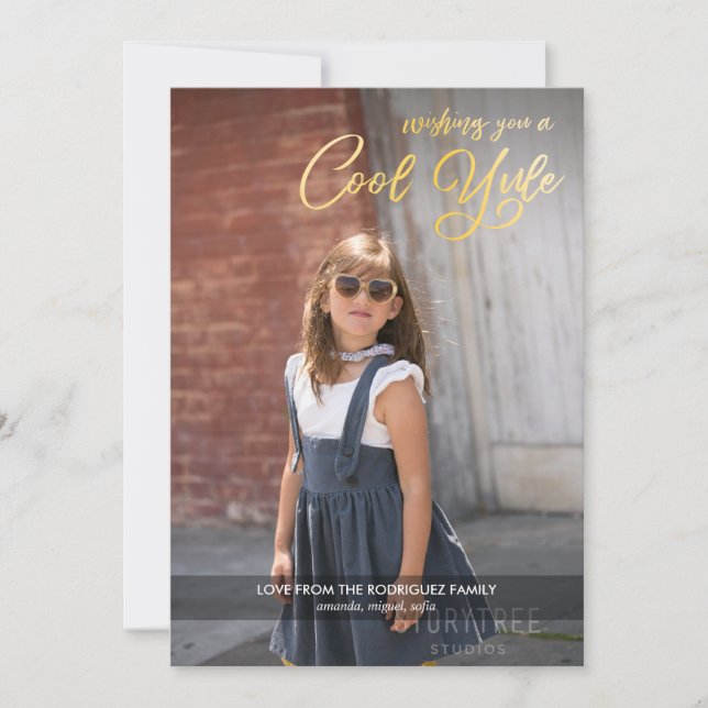 Tarjeta Festiva Guay Yule Faux Gold Script con sus vacaciones foto (Anverso)