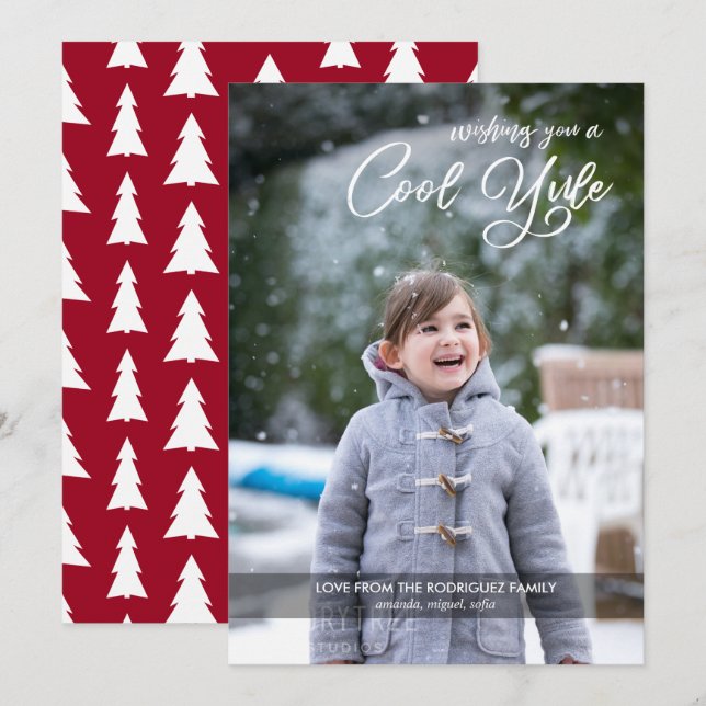 Tarjeta Festiva Guay Yule Script Your Photo Burgundy Navidades (Anverso / Reverso)