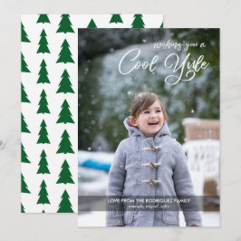 Tarjeta Festiva Guay Yule Script Your Photo Green Trees Navidades