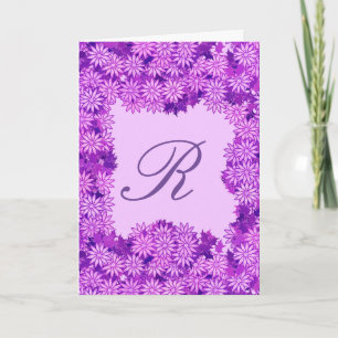 Tarjeta Festiva Guerra de Poinsettia con monograma, violeta púrpur