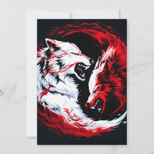 Tarjeta Festiva Guerrero Cósmico Lobo Rojo Blanco