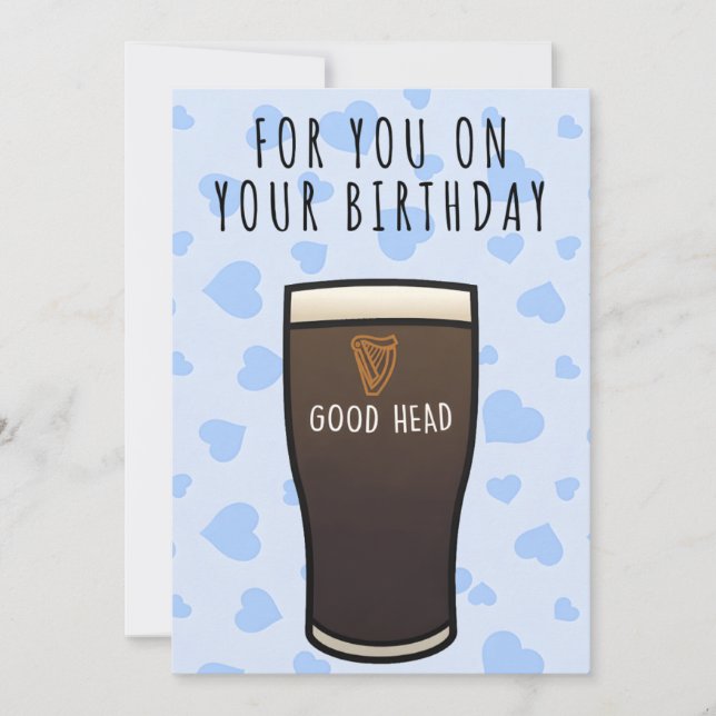 Tarjeta Festiva Guinness Birthday card, "Good head" Rude card (Anverso)