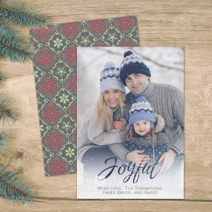 Tarjeta Festiva Guión alegre de vacaciones Copo de nieve verde roj