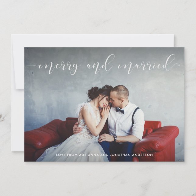 Tarjeta Festiva Guión amoroso | Feliz y casado con foto (Anverso)