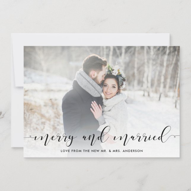 Tarjeta Festiva Guión amoroso | Feliz y casado con foto (Anverso)