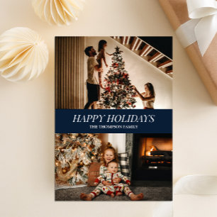 Tarjeta Festiva Guión azul moderno Felices vacaciones Navidades fo