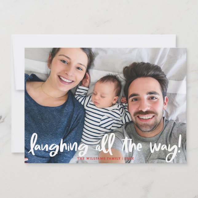 Tarjeta Festiva Guión blanco riéndose todo el camino de la foto de (Anverso)