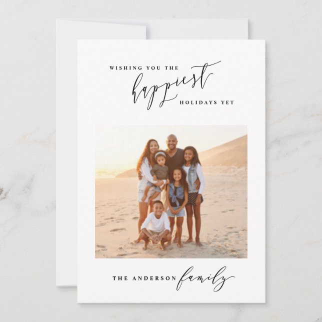 Tarjeta Festiva Guión blanco y negro moderno 1 Navidades de fotogr (Anverso)