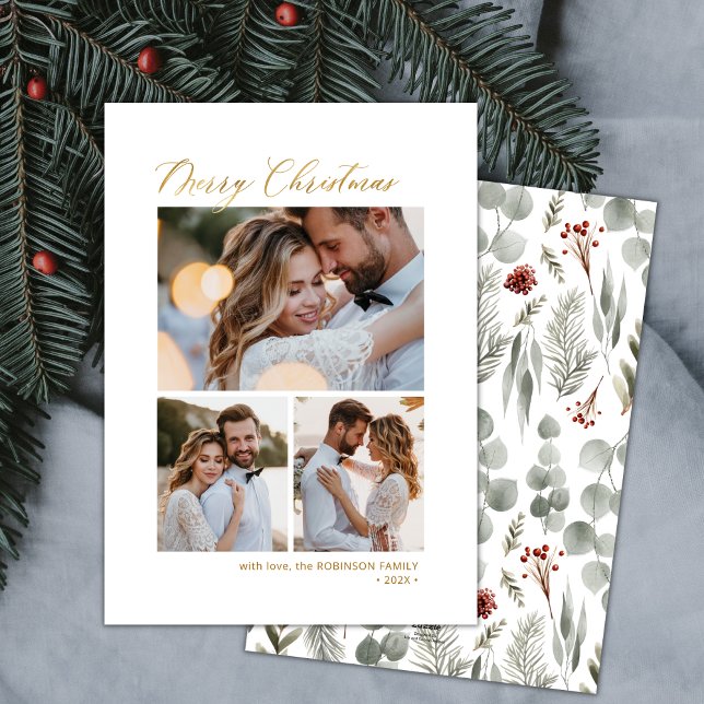Tarjeta Festiva Guión botánico mínimo 3 Navidades multifotográfico (Subido por el creador)