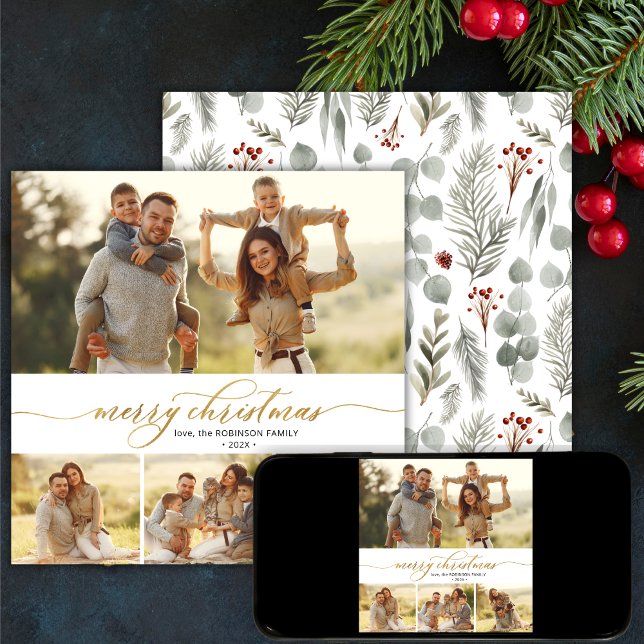 Tarjeta Festiva Guión botánico moderno 4 Navidades multifotográfic (Subido por el creador)
