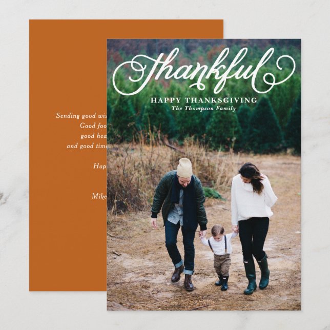 Tarjeta Festiva Guión caprichoso Fotos de Acción de Gracias Feliz  (Anverso / Reverso)