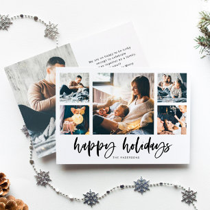 Tarjeta Festiva Guión Casual Cuadrícula de Varias Fotos Felices