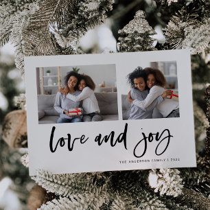 Tarjeta Festiva Guión casual dos cuadrícula fotográfica   Amor y a