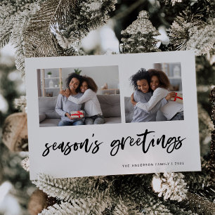 Tarjeta Festiva Guión casual dos cuadrícula fotográfica   Saludos 