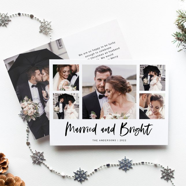 Tarjeta Festiva Guión casual Multi Photo Grid Casado y Brillante (Subido por el creador)