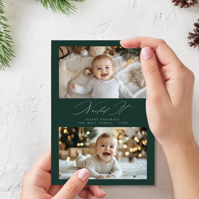 Tarjeta Festiva Guión clavado niños 2 Navidades de fotografía verd (Subido por el creador)