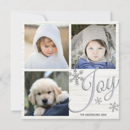 Tarjeta Festiva Guión de alegría del Snowflake plateado 3 Collage 