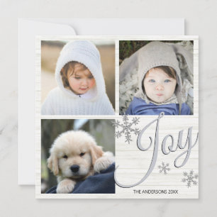 Tarjeta Festiva Guión de alegría del Snowflake plateado 3 Collage