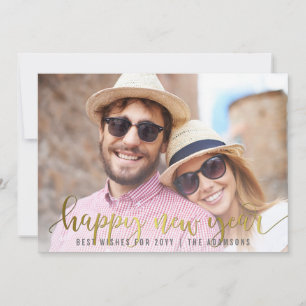 Tarjeta Festiva Guión de Año Nuevo Feliz de Oro Foto Personaliza