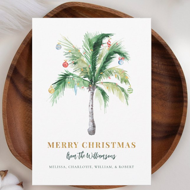 Tarjeta Festiva Guión de árbol de palmas para Navidades modernos (Christmas Palm Tree Coastal Holiday Greetings Card)