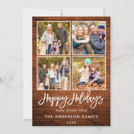 Tarjeta Festiva Guión de broche Felices Fiestas de Madera Rústica