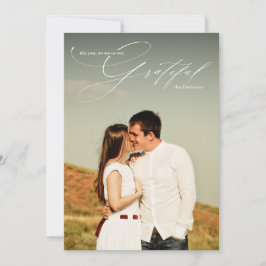 Tarjeta Festiva Guión de Caligrafía Blanca Agradecida Foto Complet