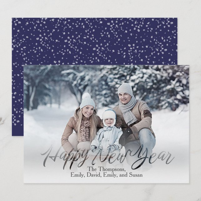 Tarjeta Festiva Guión de caligrafía de Año Nuevo Feliz Simple 1 Fo (Anverso / Reverso)