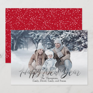 Tarjeta Festiva Guión de caligrafía de Año Nuevo Feliz Simple 1 Fo