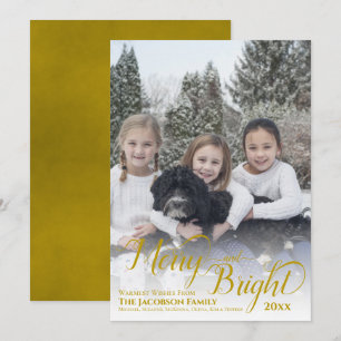 Tarjeta Festiva Guión de caligrafía Merry & Bright dorado Photo