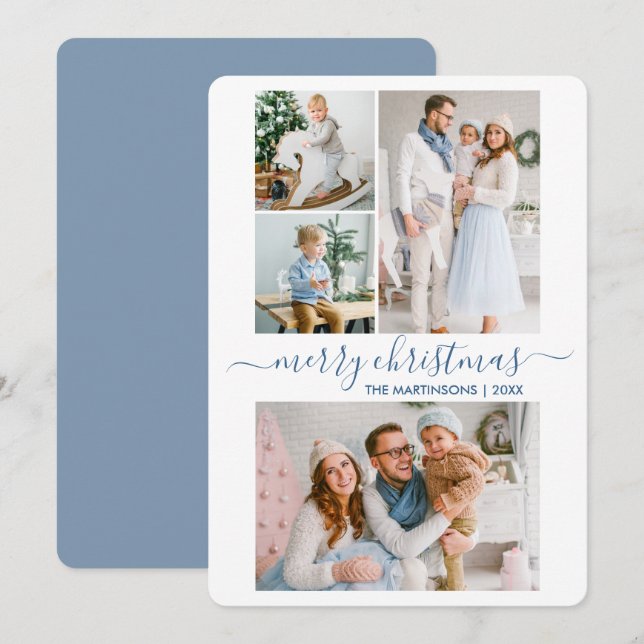 Tarjeta Festiva Guión de caligrafía moderna 4 Navidades de fotogra (Anverso / Reverso)