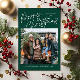 Tarjeta Festiva Guión de caligrafía verde navideña 4 foto