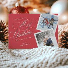 Tarjeta Festiva Guión de Collage de fotos personalizado rojo de 2